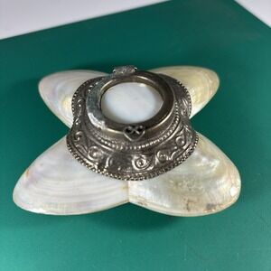 Rare Vintage Mother of Pearl Shell Bottle Trinket Box Perfume Snuff Hinged Lid